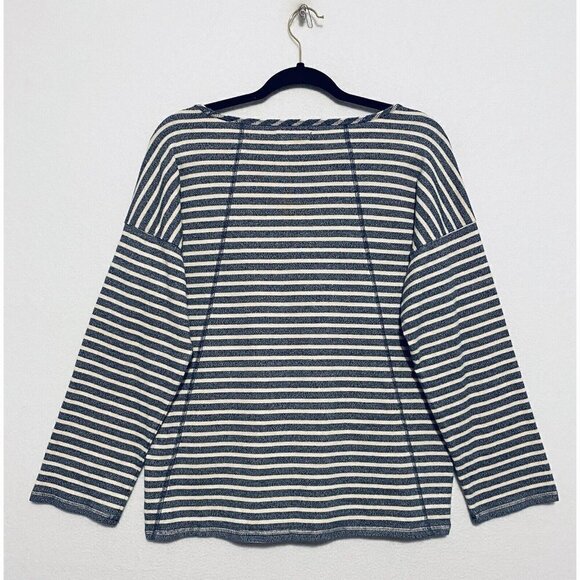 Madewell Top Womens Small Blue Ivory Striped Long Sleeve Comfy Stretch Boho - Picture 4 of 6